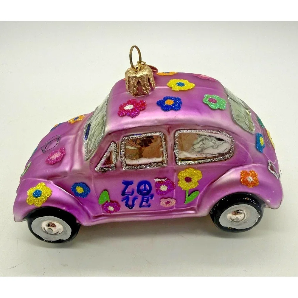 2000 Christopher Radko Volkswagen Pink Glass Love‎ Bug Christmas Ornament